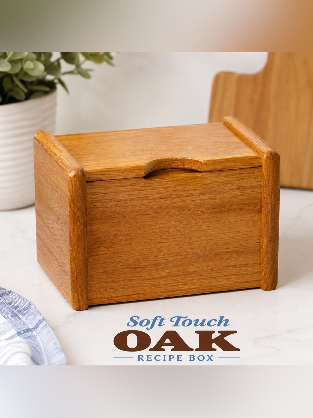 Vintage Soft Touch Oak Recipe Box – Solid Wood Kitchen Storage